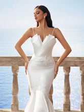 New Satin Sexy Spaghetti Strap V-Neck Fitted Fishtail Trailing Wedding Dress White